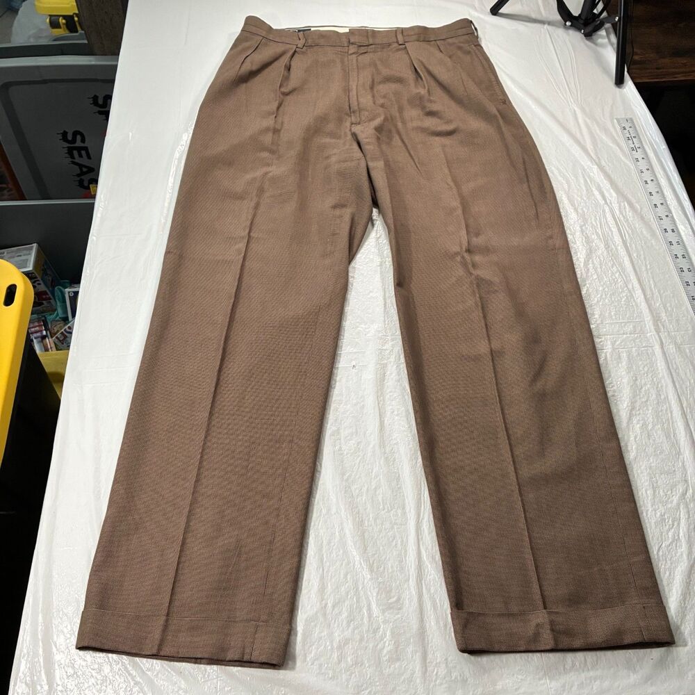 Polo Ralph Lauren Pants Mens 35x(31) Pleated Front Dress Slacks Brown Cuffed VTG